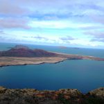 Lanzarote - widok na ocean i wyspę ze szczytu wulkanu