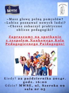 Plakat dotyczący spotkania koła Paidagogos