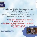 Naukowe Koło Pedagogiczne „Paidagogos” zaprasza!