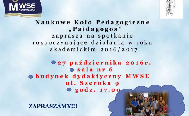 Plakat zebrania koła Paidagogos październik 2016