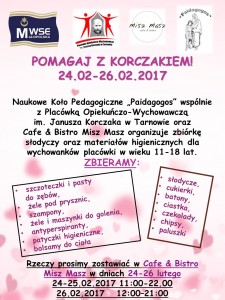 Plakat - zbiórka słodyczy i środków czystości dla placówki opiekuńczo-wychowawczej